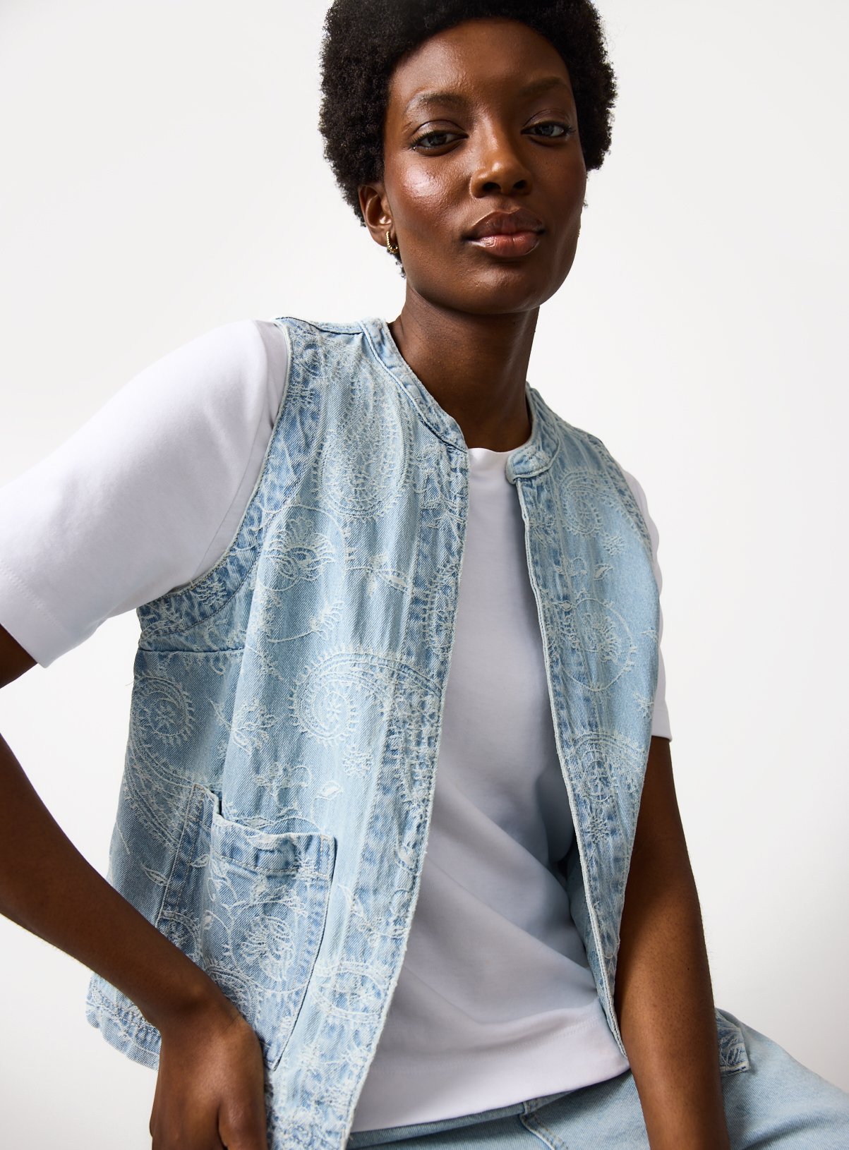 Denim Paisley Print Co-ord Waistcoat 22 - Image 1 thumbnail